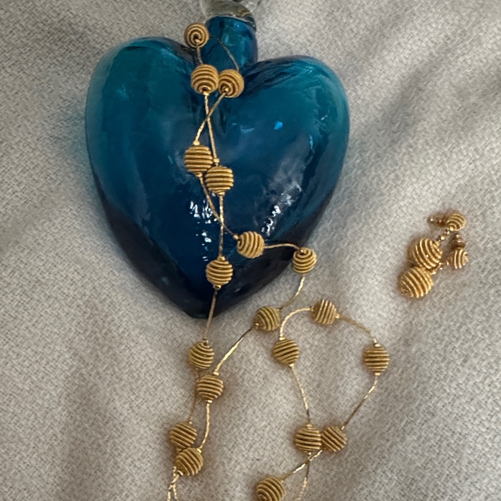 Stunning Vintage Gold Beaded Necklace and Earring Set